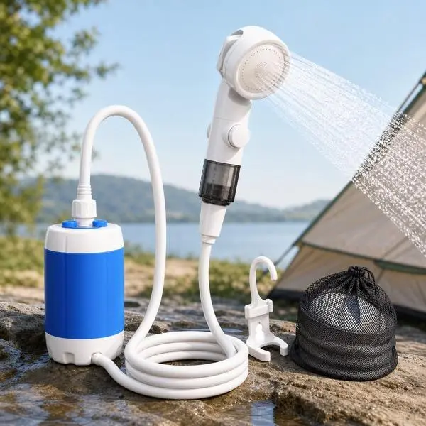 IPX7 Rechargeable Portable Camping Shower with 4000mAh Battery, Multi-Mode Showerhead and Carry Bag