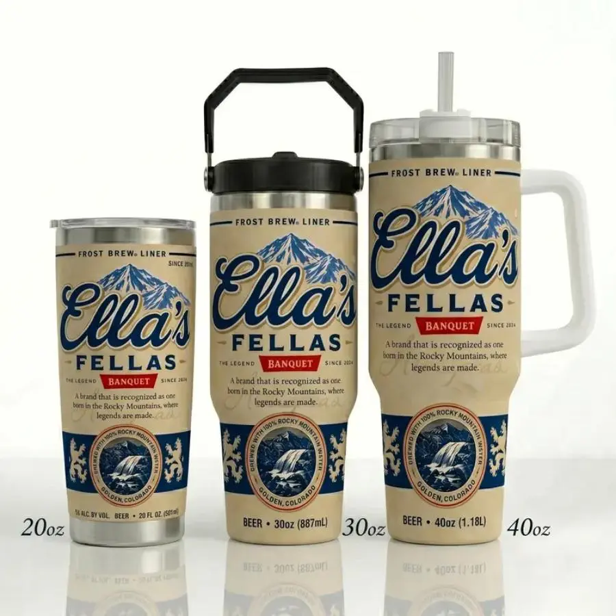Ella's Fellas Beer Can Tumbler - Brewery-Style Travel Mug with Lid, 20oz/30oz/40oz Insulated Stainless Steel Drinkware, Printed Beer Lover Gift for Friends & Family, Insulation, Work