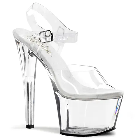 Pleaser Sky-308 Women's Transparent Stylish Platform Heeled Sandals - Women's Footwear with Open Toe, 2 3/4-inch Platform, 7-inch Heel, Classy Chic, Versatile All-Seasons Elevated Shoe