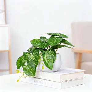 1pc Artificial Caladium Potted Plant,, 25cm Indoor Fake Greenery Ornament, Artificial Hanging Plant with Pot, Home/office Desk Decoration, Indoor and Outdoor Wedding and Party Decorations,No Maintenance, Fake Hanging Plants