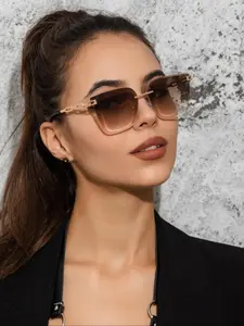 Women's Vintage Rectangle Frame Sunglasses, Trendy Casual Rimless Sunglasses for Everyday Use, Fashion Accessories for Outdoor Activities