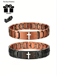 Men's Adjustable Pure Copper Cross Bracelet, Powerful Magnets with Sizing Tool, Trendy Jewelry, Fashion Cross Bangle, Religious Jewelry Gift