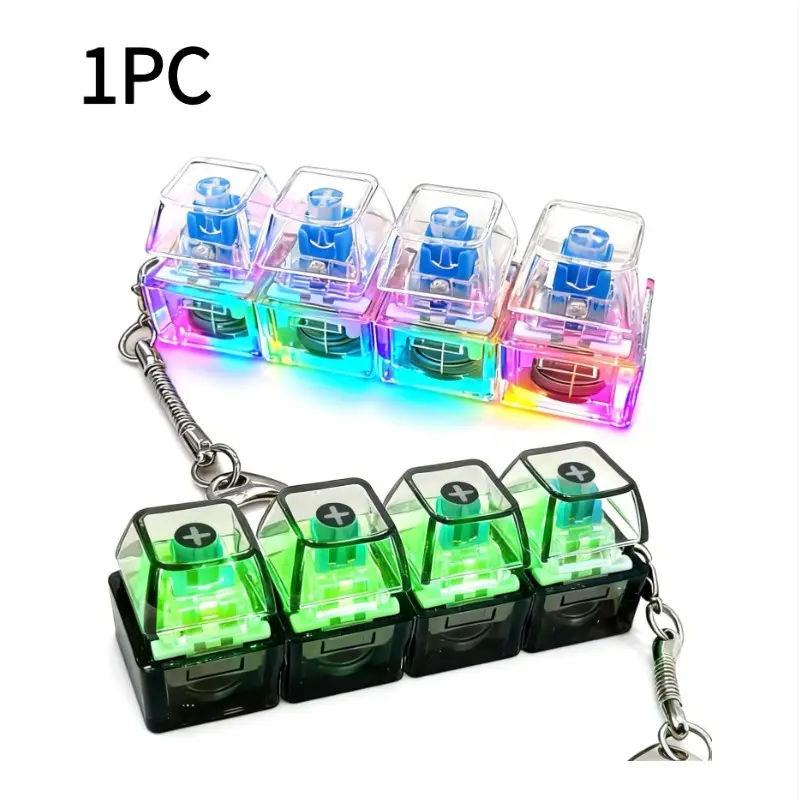 Glowing Keyboard Fidget Keychain, 4-In-1 Decompression Button, Stress Relief Gift, Transparent Color, Polished Finish, Keychain Charm, Button Clicker Keychain, Fidget Keyring, Cool Keychains, Multifunctional Keychain