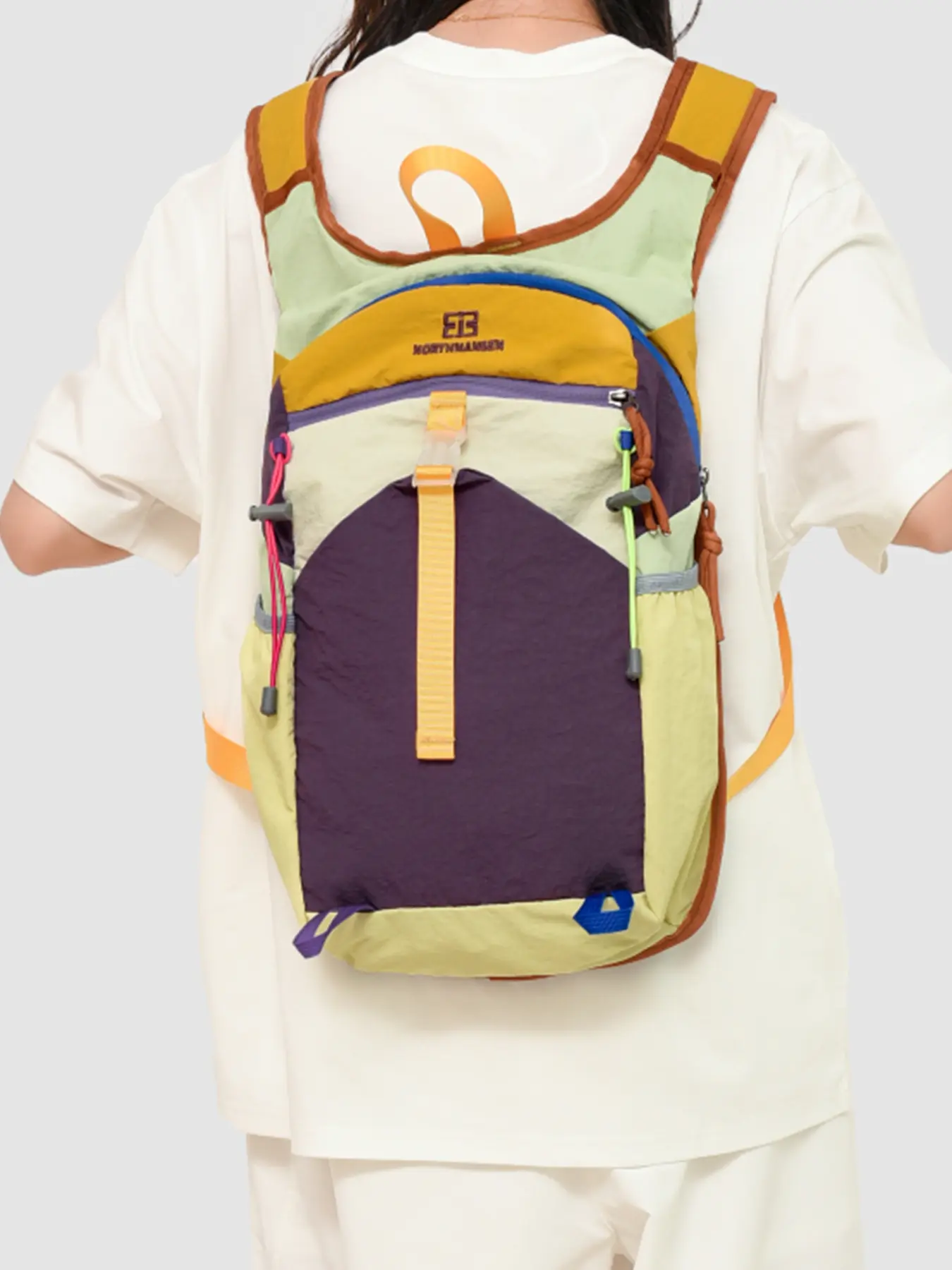 Large capacity backpack, color blocking backpack, zipper closure letter, suitable for students, outdoor sports, hiking, Traveler Essentials Backpack