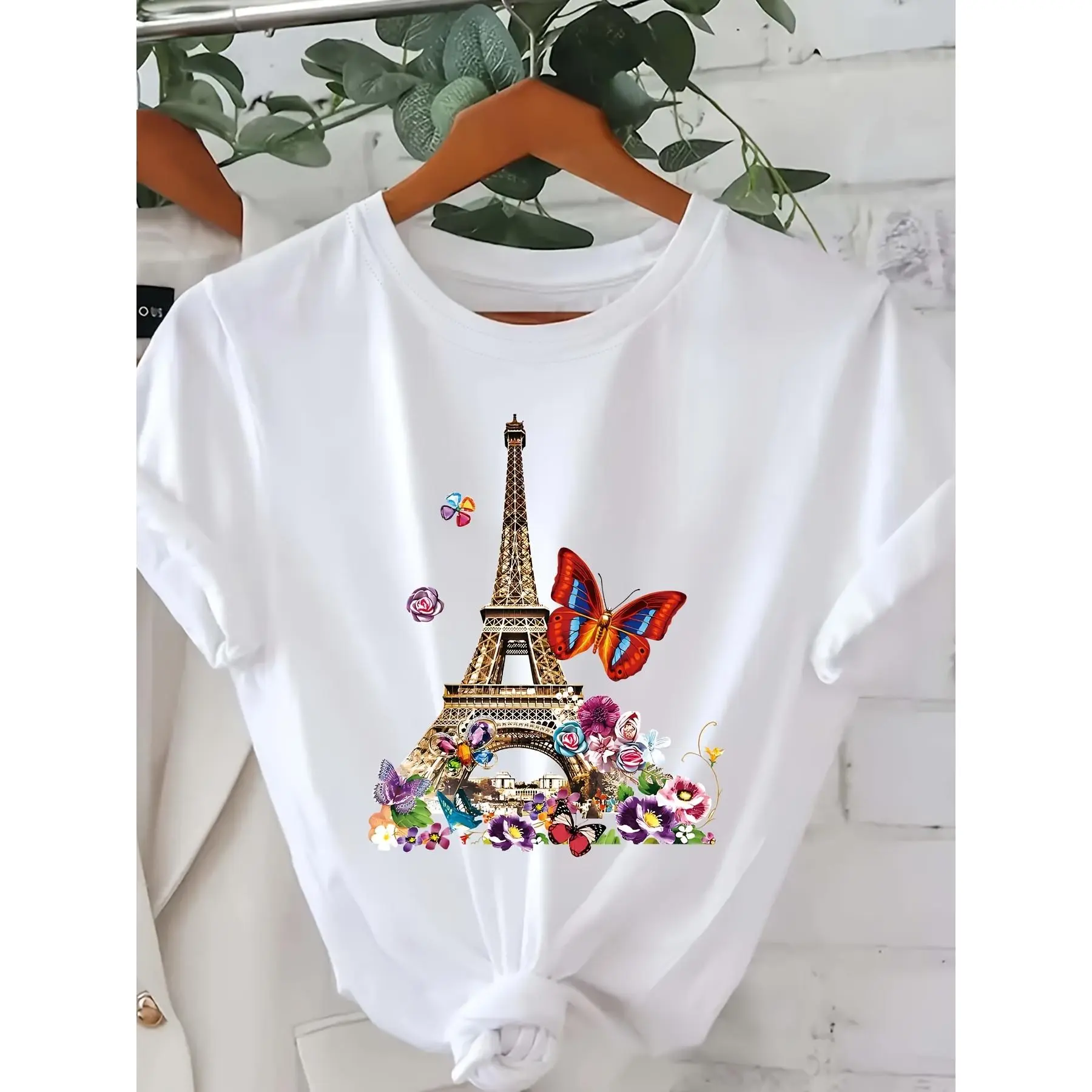 Women's Paris Graphic Cotton T-Shirt - Short Sleeve Sports Top, Round Neck, Casual Everyday Wardrobe Basic, Graphic Tees, Women's Tops