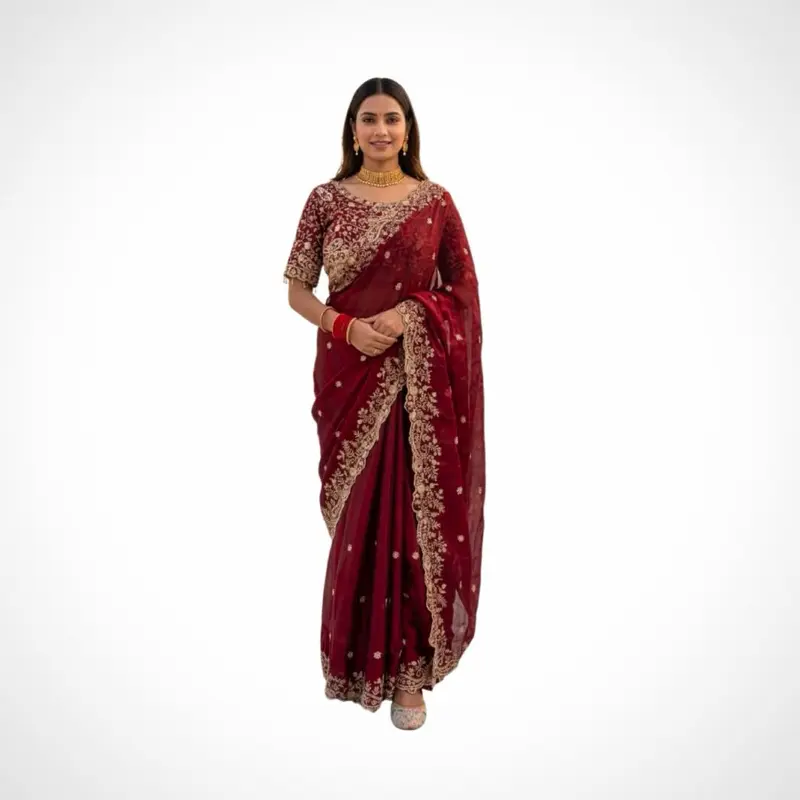 Women's Fancy Silk Party Saree with Heavy Blouse, Ideal for Weddings, Festivals Womenswear Dress