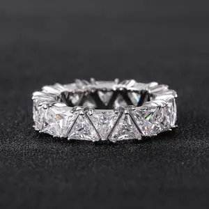 Eternity Ring Wedding Bands 14K Silver Plated Row Cubic Zirconia Triangle Shape Wedding Diamond Band Rings Jewelry for Women (US Size 6-9)