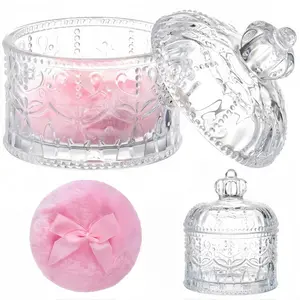 1pc Large Body Powder Puff and Container Velour Material Soft Washable Reusable for Wet Dry Makeup with Crystal Case Beauty Puff Compact Powder Container