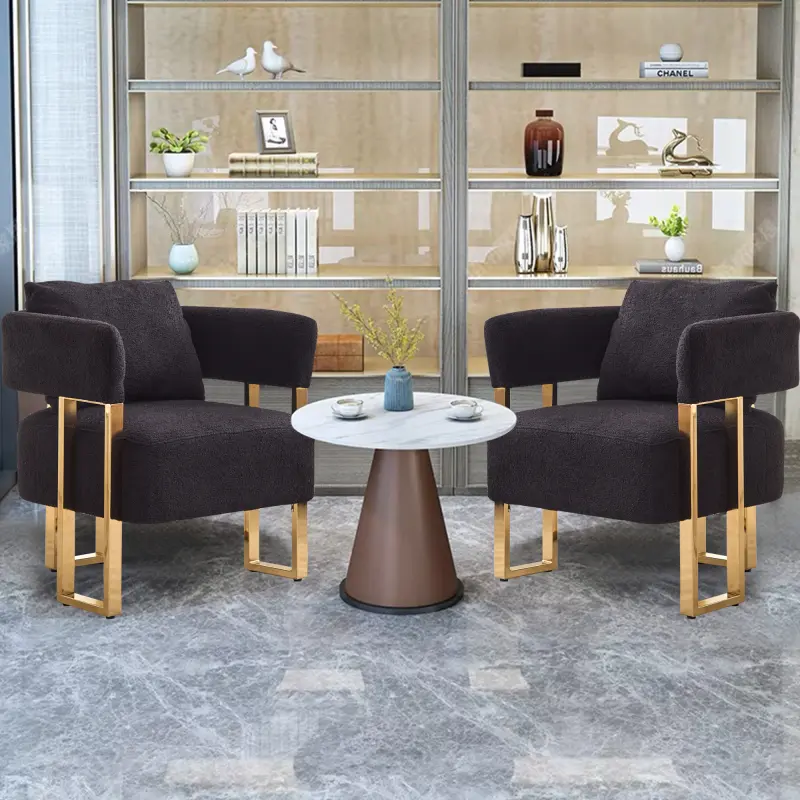 Modern decorative chair, living room side chair with gold metal legs, no wheels, suitable for dressing area, reception room, office,Teddy fleece upholstered metal foot sofa 2PCS