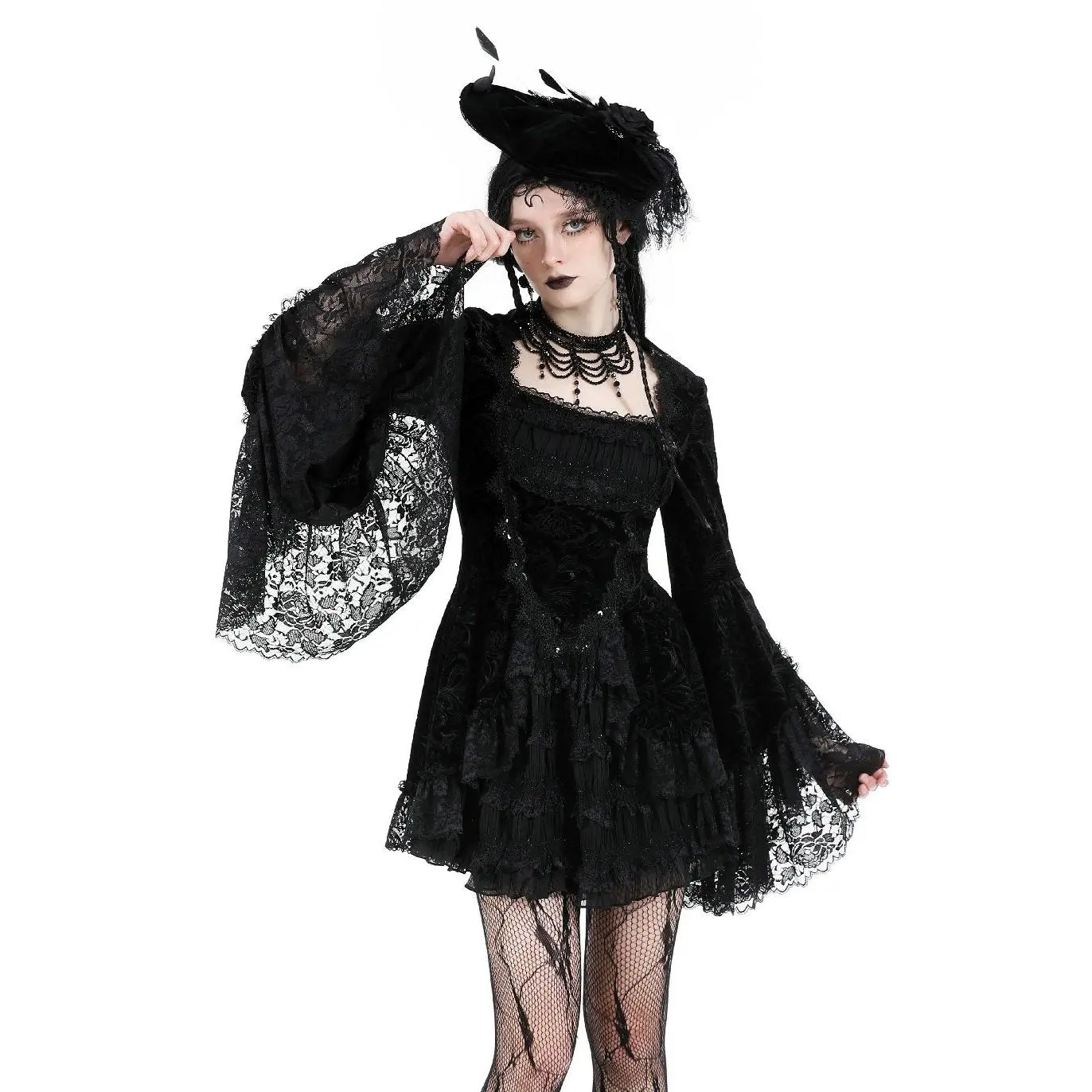 Coquette Flocked Vampire Velvet Dress