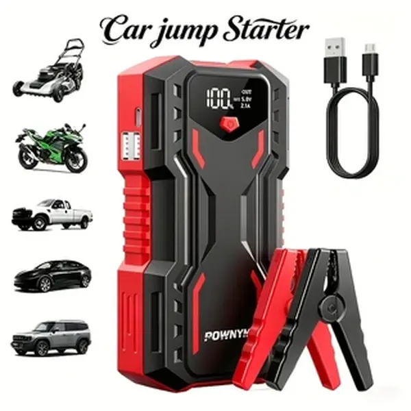 Battery Jump Starter  Peak Car Battery Charger with Power Management IC Power Indicator Built-in LCD Display Automotive Batter