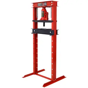 Hdmw Hydraulic Shop Press ,12-Ton Capacity , Floor Mount ,with Press Plates, H-Frame Garage Floor Press, Adjustable Working Table Height,red