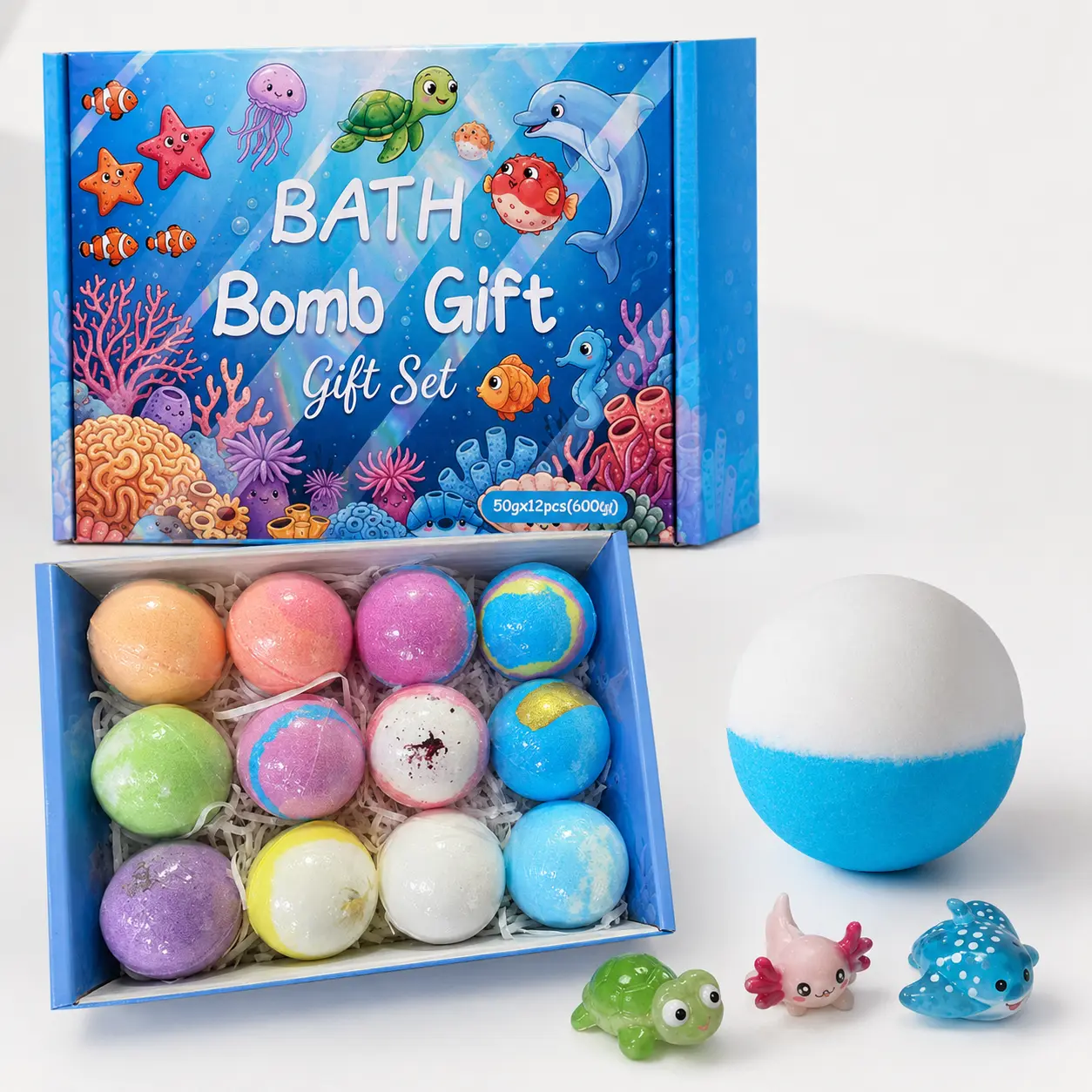 12PCS Kids Bath Bomb Gift Set with Surprise Ocean Toys Inside, Colorful Fizzing Bath Bombs for Bathtime Fun, Birthday Gift for Girls Boys Ages 3+
