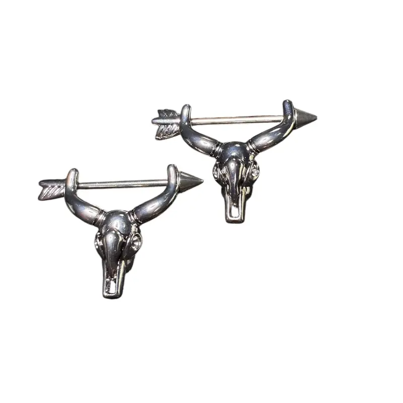 Bull Skull 14G Nipple Piercings Pair Bull Skull 14G Nipple Piercings Pair