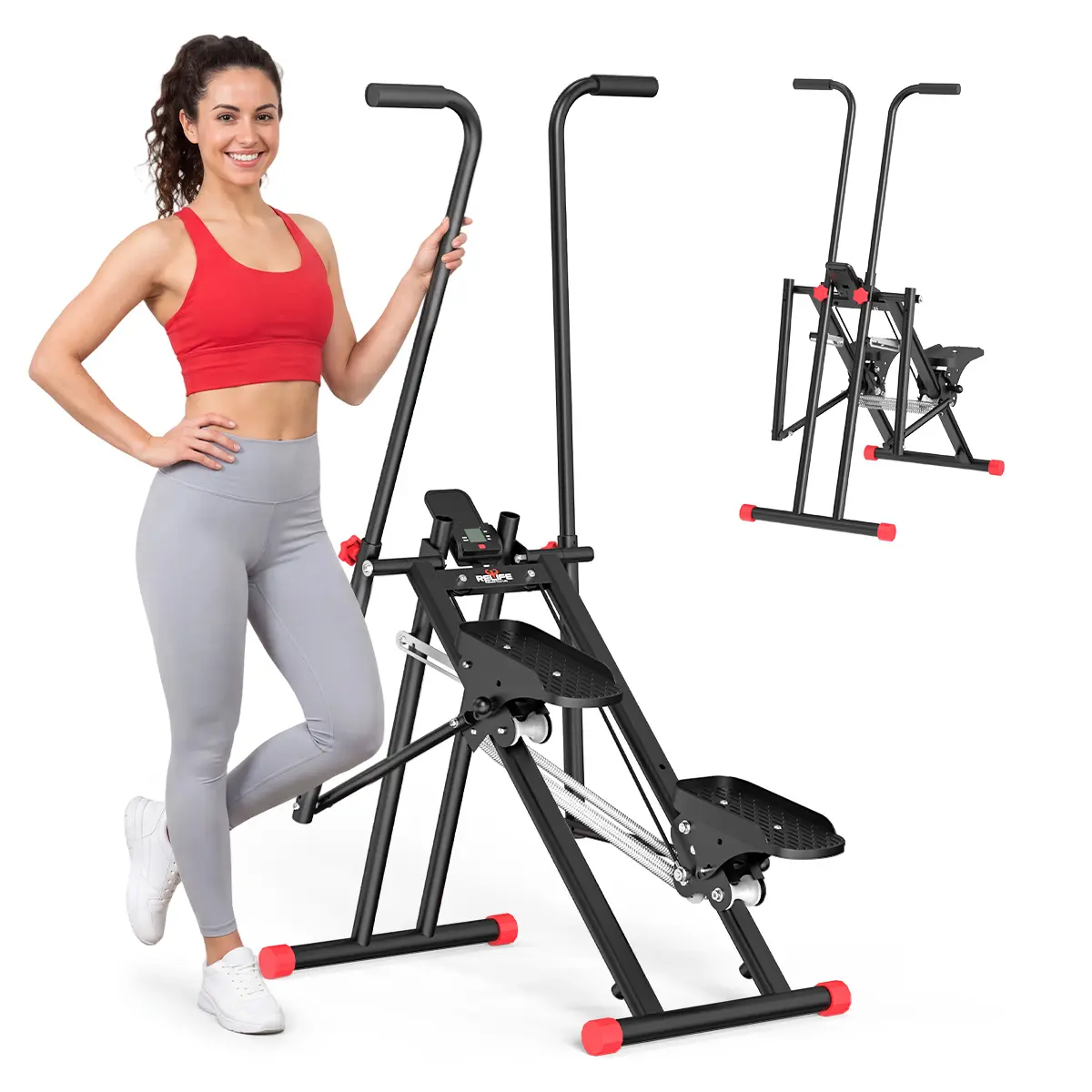 RELIFE Indoor Stair Climber Single-Station Stepper - Compact Adjustable 37 x 19 x 5 Inches Steel Frame Machine, LCD Display, 6 Months Support, High-Capacity for Reliable Home Workout Cardio Fitness Training