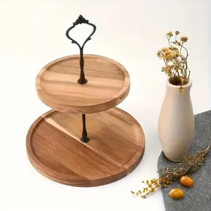 1-piece Double-layer Walnut Wood Dessert Stand Cake Stands | Round Cake Fruit Plate, Ideal for Birthdays, Tea Breaks, Weddings, and Family Gatherings, Perfect for Restaurants, Bars, and Parties