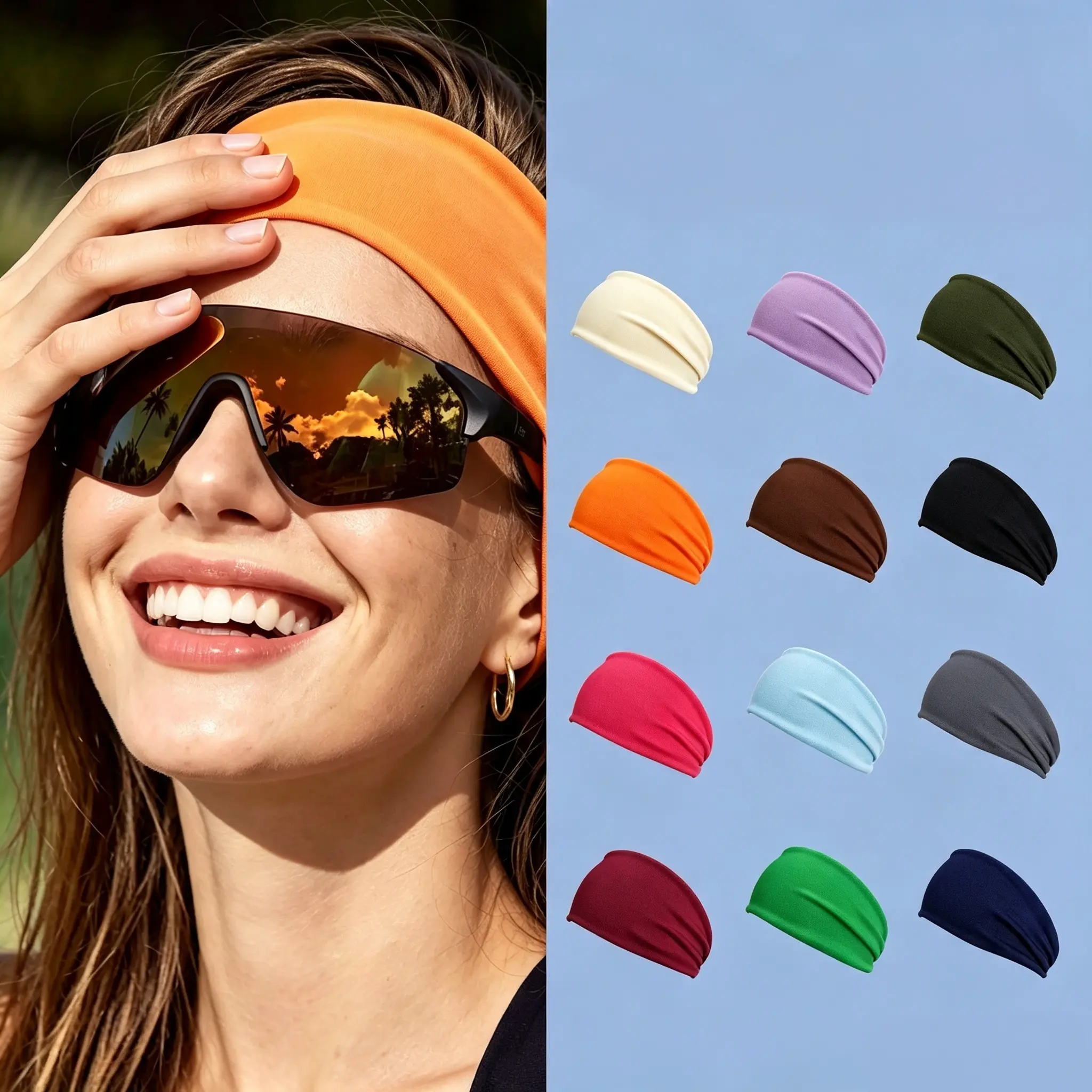 Women's Universal 12-Pack No-Slip Elastic Fashion Headband Set, Polypropylene Sports Headbands for Workout & Daily Use, Accessories for Women & Gym Accessories