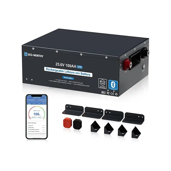 ECO-WORTHY 24V 100Ah Stackable LiFePO4 Battery - Expandable Capacity DC Power Supply for Off-Grid Users, Bluetooth APP Control, 100A BMS with Low Temp Cutoff, RV & Cabin Compatible