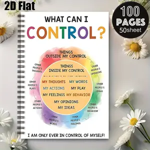1pc Spiral Coil Notebook 5.7x8.26 inch, Durable Binding, Mental Health Journal for Teens & Adults, Daily Self-Control Tracker, Great Gift for Back to School, Birthday, Christmas, Stress Relief Tool for Home & Office Use [2D] Flat
