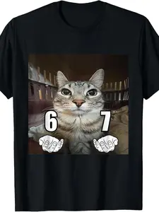 67 Meme Funny Cat Six Seven Meme 6 7 T Shirt Mens