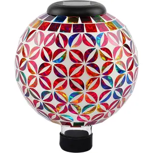 8" Solar Mosaic Garden Ball, Colorful Glass Outdoor Globe with Solar Light, IP44  Yard Decor Sphere for Patio Lawn Pathway, -Weather, Auto /Off
