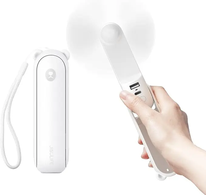 JISULIFE Handheld Fan with 4500 mAh Powerbank Max 46H Runtime, USB Powered Folding Personal Fan,3 Speeds,Gifts for Women Men Kids Gift for Festival, Rechargeable Portable Fan, Cordless Handheld Fan