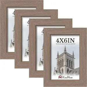 4x6 Picture Frame 4 Pack, Walnut Wood 6x4 Frame, Tempered Glass, Vertical or Horizontal Tabletop Display for Photos & Art Prints