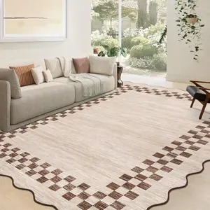9x12 Area Rug for Living Room Scalloped Washable Large Bedroom Rug Non Slip Stain Resistant Modern Border Dining Room Throw Carpet Scalloped Boho Rug for Home Decor Office Nursery, Beige