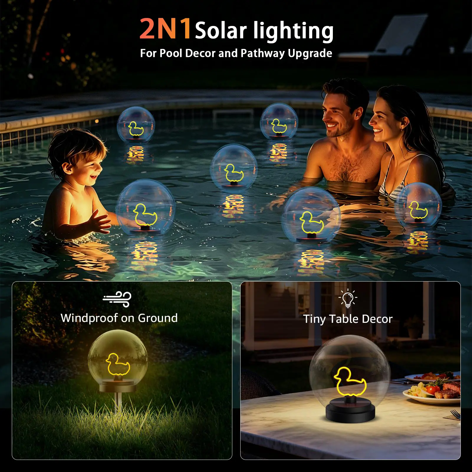 Solar-Powered Floating Ball Lanterns with Stick, 2-Pack, Automatic Night Illumination, IP66 Water Resistant, 10H Runtime, Warm White Light, Batteries Included, Decking & Patio Lighting to Boost Cozy Ambience for Pathway, Pond, Backyard & Swimming Pool