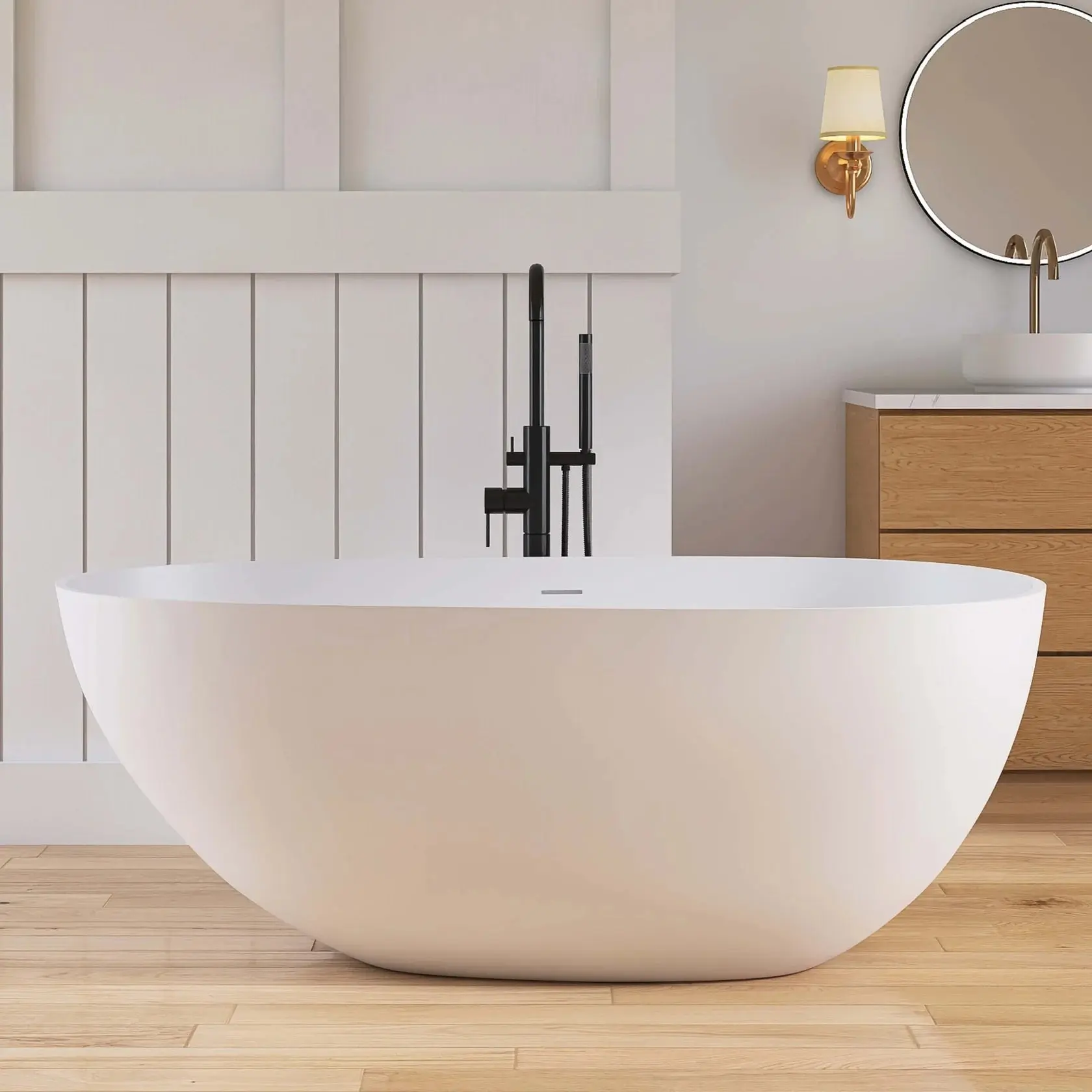 Dowell 59",67" White Seamless Oval Freestanding Deep Soaking Solid Surface Bathtub-BT032 Series