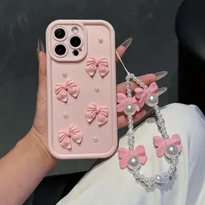 High bamboo bow and pearl bracelet design, cute and soft Protective phone case Cover Casing, specially designed for girls, compatible with Apple iPhone 11/12/13/14/15/16/17 series Accessories