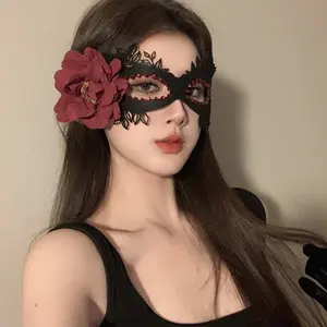 Black Floral Half Face Mask, Masquerade Costume Accessory for Party, Prom & Cosplay Night
