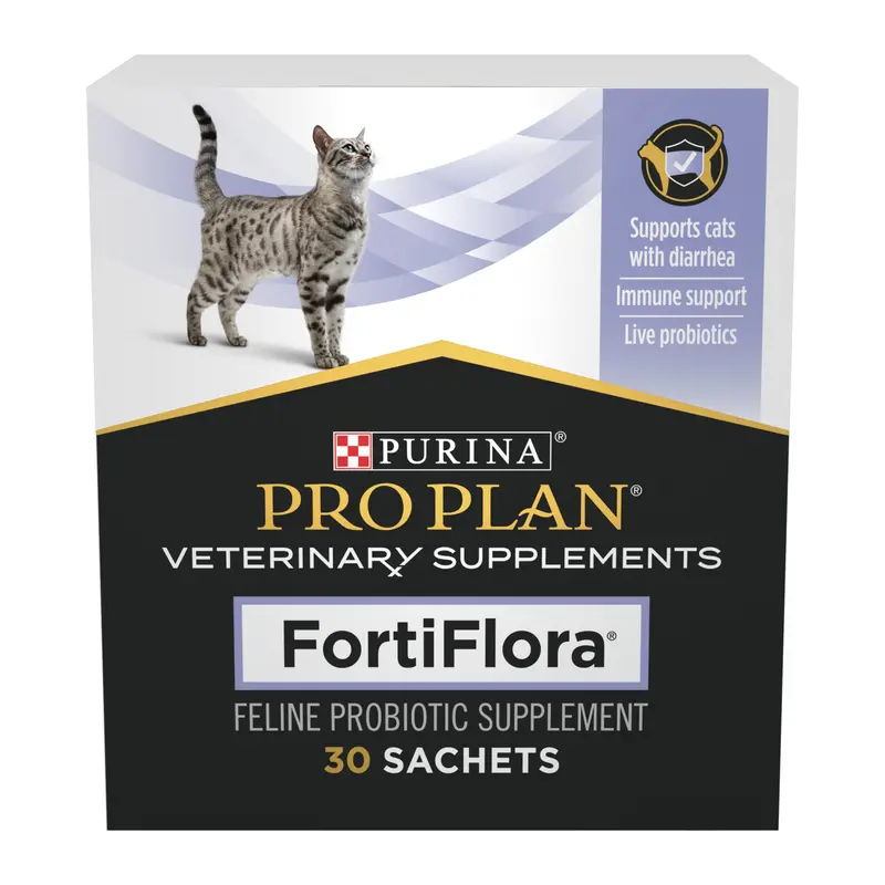 Purina Pro Plan Veterinary Supplements FortiFlora Cat Probiotic Supplement - Antioxidant Digestive Remedy with Guaranteed Microorganisms, Easy to Feed for Cats with Diarrhea - 30 ct. Box