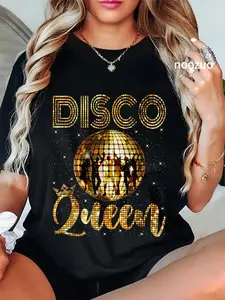 100% Cotton Unisex Disco Queen - 70's Disco Themed Vintage Seventies Costume T-Shirt Casual Top