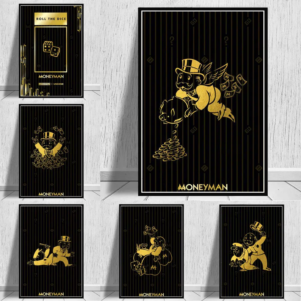 Patterned Rich Money Man Canvas Wall Painting, Frameless 40x50cm Poster Print - Abstract Gold Indoor Home Decor Accent, Multi-Size, 1-Piece