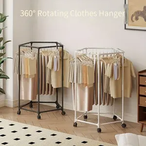 Rotatable Multi-Functional Space-Saving Clothes Rack, Durable Metal Standing Coat Hanger, Thickened Stable Pipe, Suitable for Bedroom Dorm Balcony