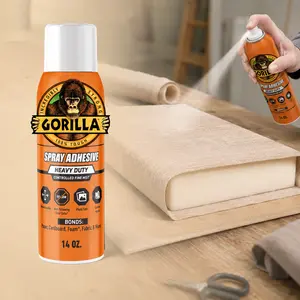 Gorilla 14 oz. Spray Adhesive,multipurpose spray glue,aerosol adhesive,craft projects,DIY repairs,school displays,poster mounting,photo mounting,scrapbooking,card making,foam board,model making,decor projects,10-minute adjustment,one-minute tack,clear dry