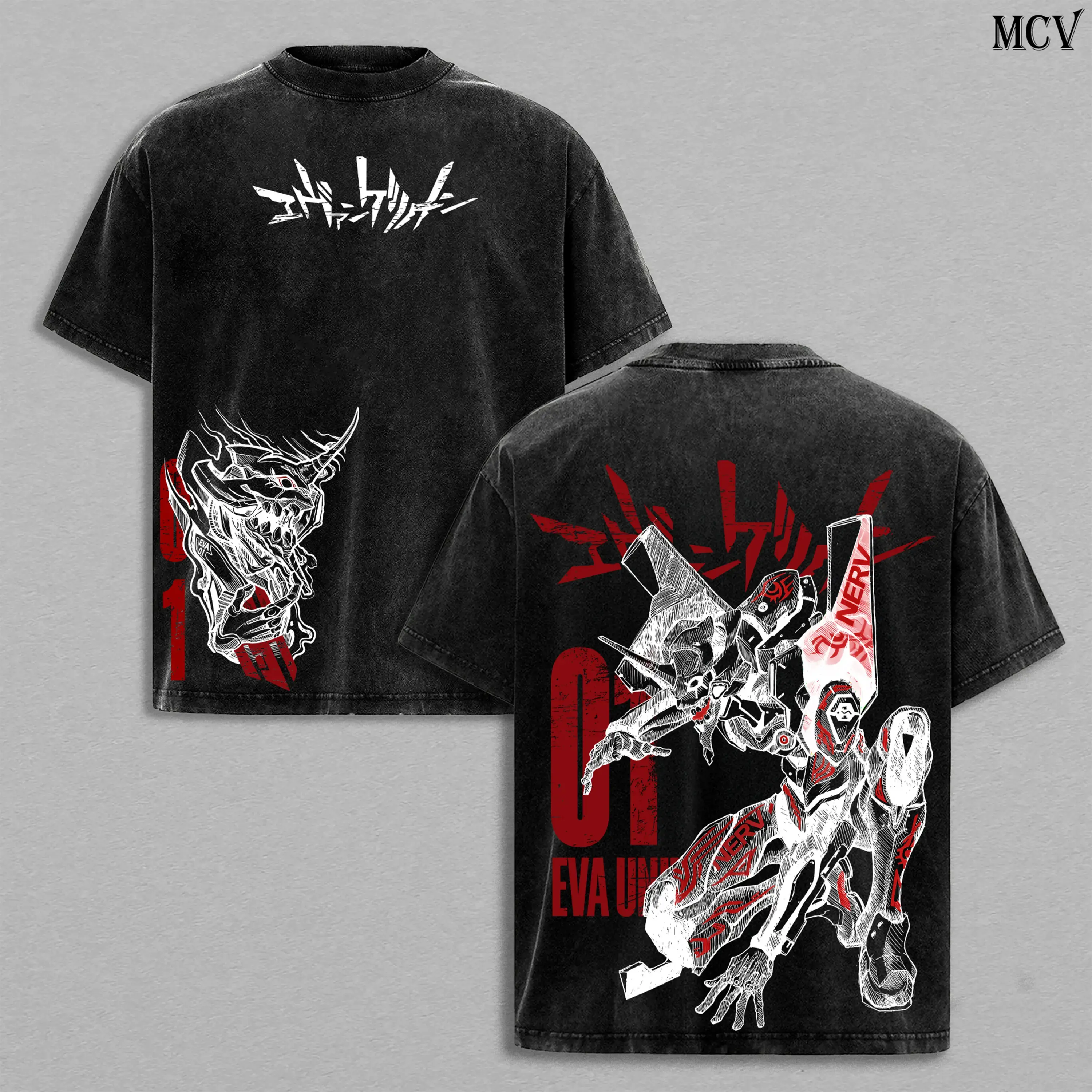 Eva Unit-01 Neon Genesis Evangelion Vintage Washed Graphic T-Shirt & Hoodie | Berserk Mode Oversized Heavy Cotton Anime Tee | NERV Mecha Retro Y2K Streetwear Top