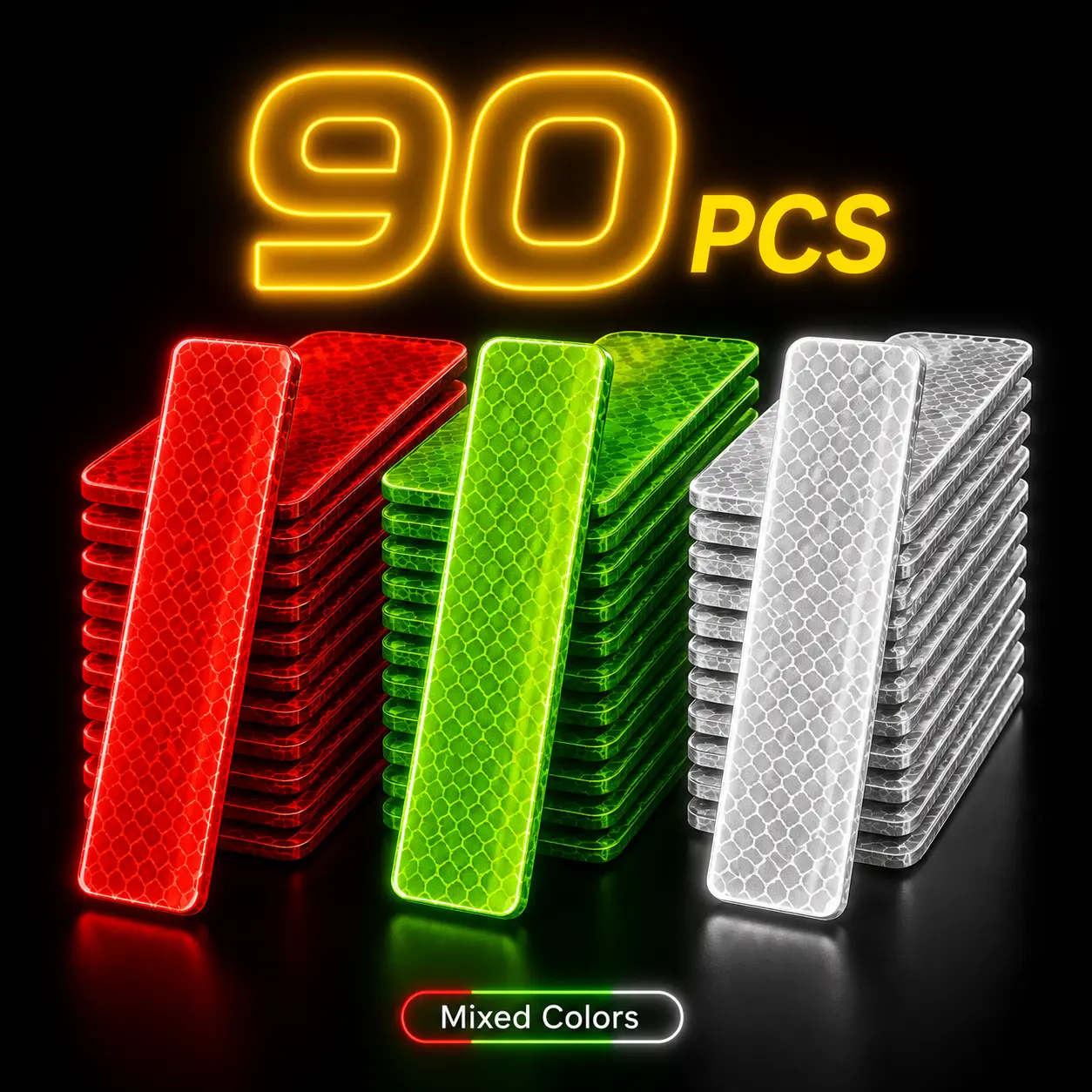 90 PCS High Visibility Reflective Tape Waterproof Reflective Strips Bulk Safety Reflective Tape for Car Bike Trailer Helmet Mailbox Bag, 1.18 x 3.15 Inch Reflective Stickers