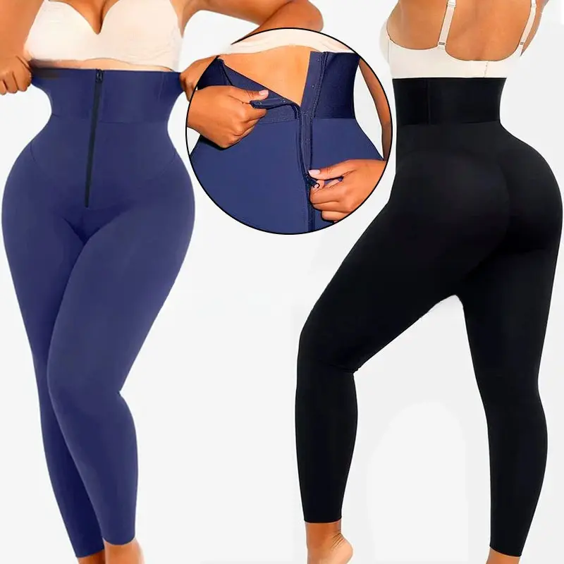 High-Waisted Leggings for Women, High-Stretch Solid Body-Shaping Athletic Skinny Pants with Butt-Lifting Zipper Detail, Fitted, Double-Layer High-Waisted Tummy-Control Leggings