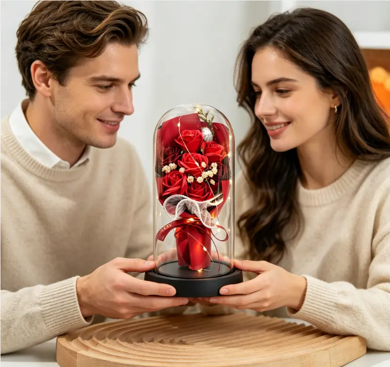 Valentine's Day Preserved Rose in Glass Dome Eternal Love Gift Forever Rose Flower Gift for Her Romantic Anniversary Present Exquisite gifts for Valentine's Day, Mother's Day, graduation season, teachers, classmates and home decorations