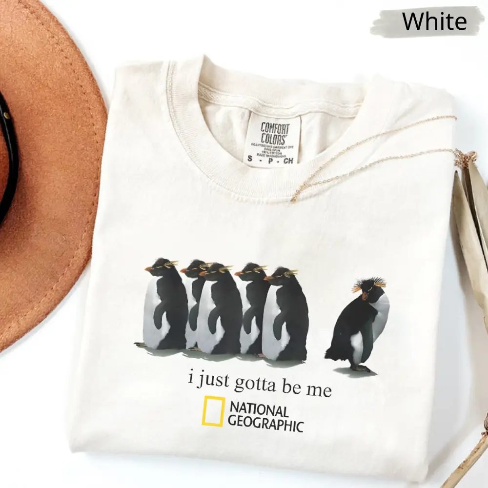 Comfort Colors I Just Gotta Be Me Penguins Graphic T-shirt, National Geographic Shirt Vintage 90s Y2k Style Top Womenswear Cotton