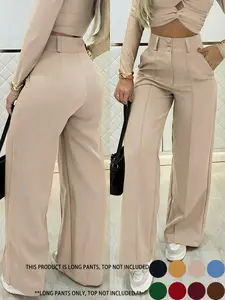 Women's Simple Wide-Leg Pants with Double Button Front, Versatile Commuter Essential Single Piece, Stylish Office Wear