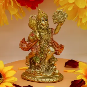 Hindu God Flying Hanuman Statue - Indian Idol Hanuman Murti Pooja Sculpture India Lord Figurine Home Office Temple Mandir Diwali Puja Gifts Item Yoga Altar Shrine Decor