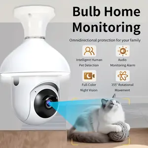 [SummerVibes] Light Bulb Security Camera, 1080P Wireless wifi Front Door Camera with 360° PTZ smart AI motion Tracking, Full Color Night Vision 2-Way Audio, E26/E27 Base Easy Install, Supports local Cloud Storage pet monitoring