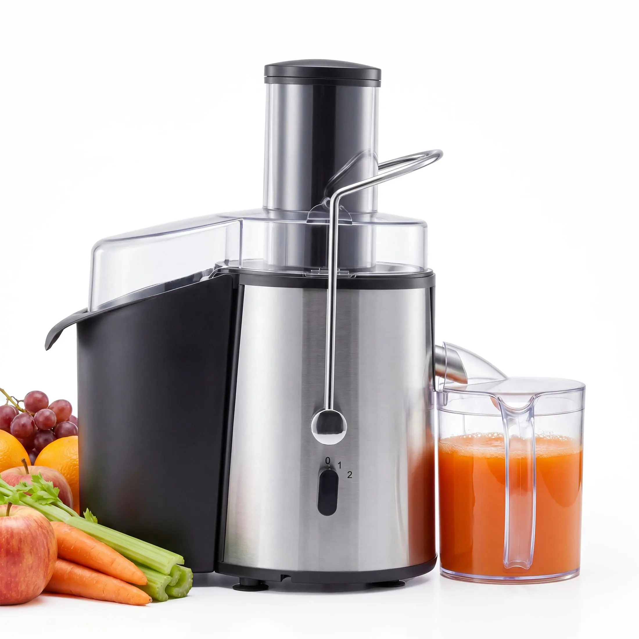 Sweetcrispy LIVE - Juicer Machine for Fresh Juices - Stainless Steel Design with Clear Container - Perfect for Carrots, Apples, and Oranges - Easy to Use and Clean