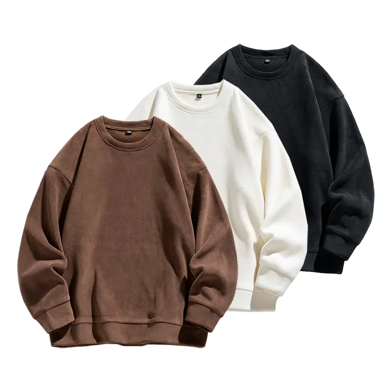 Classic Polar Fleece Sweatshirt, Unisex Solid Crew Neck Pullover, Warm Fitted Top for Autumn Winter Fashion Streetwear, Thanksgiving, Valentines Day, Fleece Pullover Men's Sweatshirts, Pull On, Sweater, Matching, Tee, Hoodie, Round Neck, Long, Plain, Athl