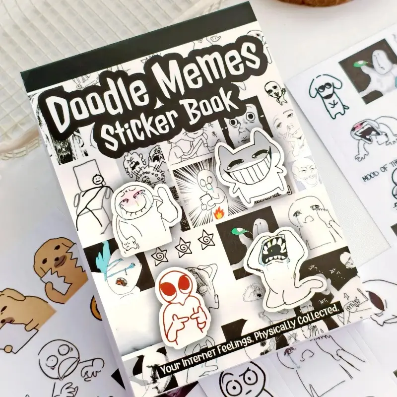 Quirky Meme Sticker Book - Adhesive Hand-Designed Humorous Collage Book Stickers Kit, 460 Hand-Drawn Pieces for Journaling, DIY Crafts, All-Purpose Scrapbooking Supplies, Funny Stickers, Humorous Stickers