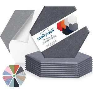 Hexagon Acoustic Panels 14x12 - Echo & Reverb, Noise Blocking Wall Tiles for Recording Studio & Home Office, Moon Gray Sound Absorbing Panels