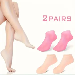 2 Pairs Silicone Socks for Women Soft Gel Aloe Moisturizing Socks for Women's Spa Pedicure Repairing Dry Feet Cracked Heels and Softening Rough Skin Pink & Apricot Nail Masks Intensive Moisture Gifts for Girl Moisturize Moisturizer - Smooth